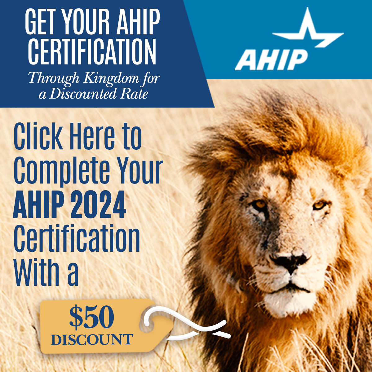 Get your AHIP certification through Kingdom for a discount rate. Click here to complete your AHIP 2024 certification with a $50 discount.