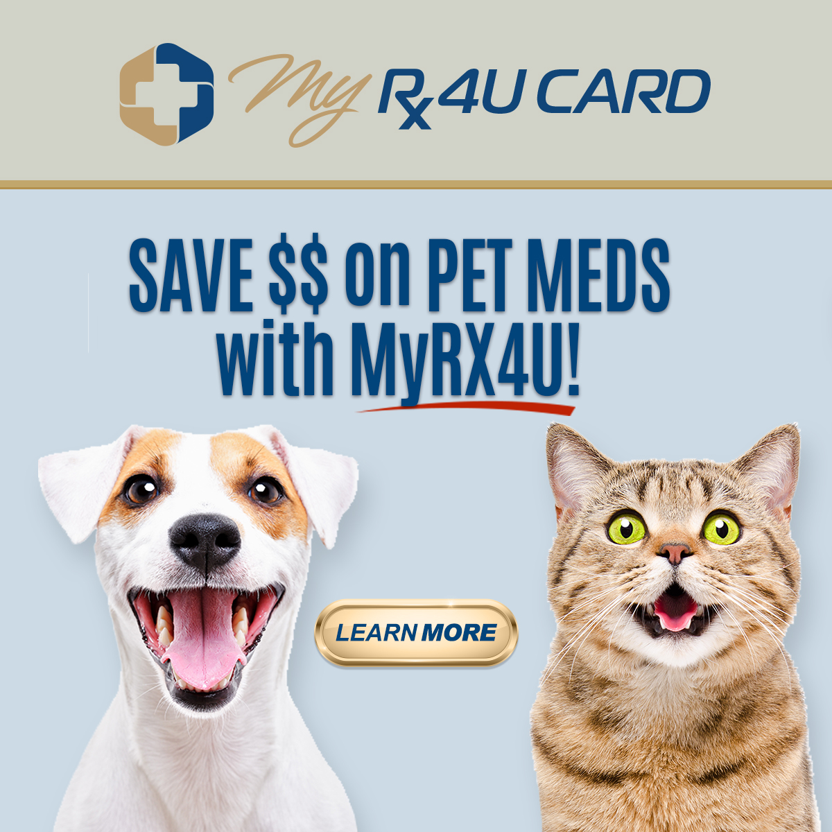 Save money on pet medications with MyRX4U. Click to lean more.