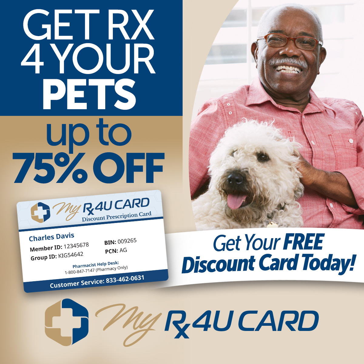 Get RX four your pets up to 75% off. Get your free discount card today! MyRX4U Card.